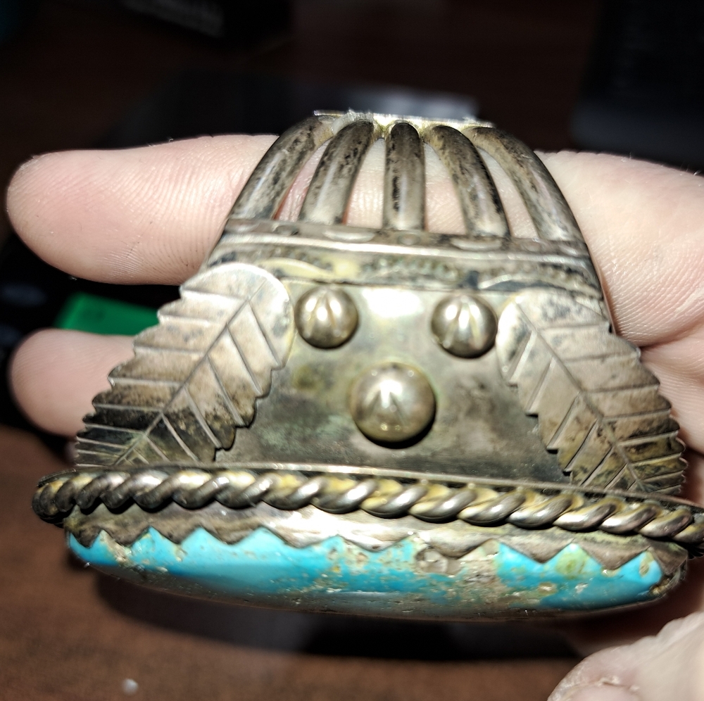 GORGEOUS 166g Women's Vintage Navajo Sterling Turquoise Bracelet Cuff - Picture 8 of 10